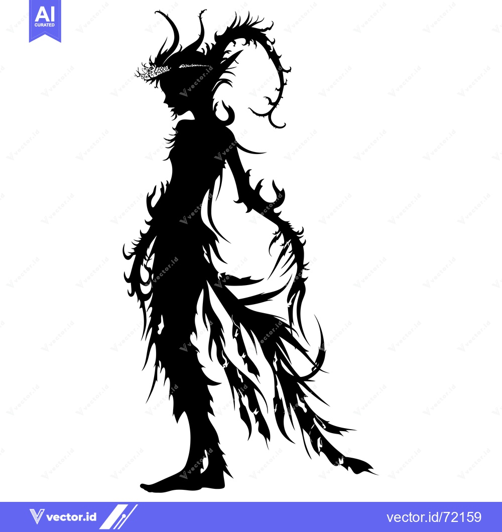 Premium Vector dari Silhouette of a Woman with Branch-like Hair and Horns