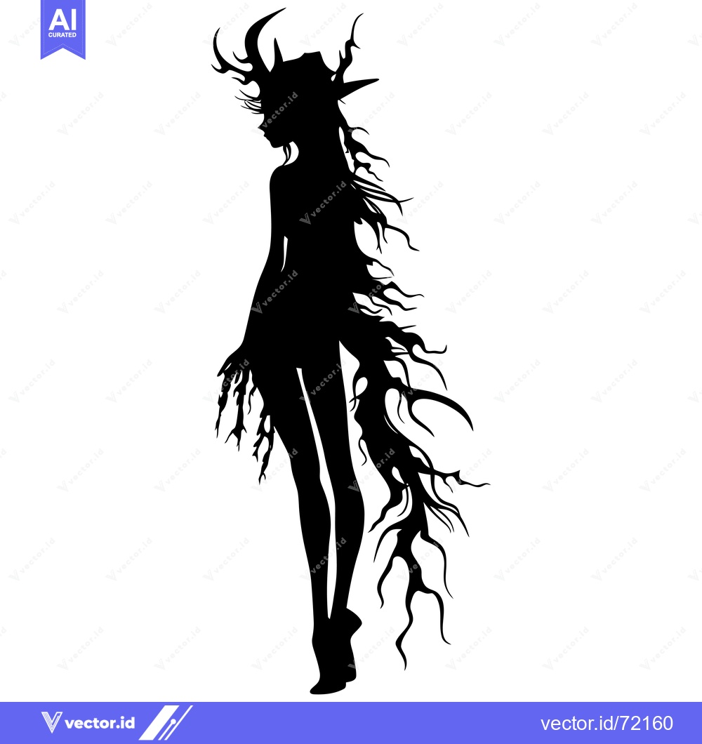 Premium Vector dari Silhouette of a Woman with Antlers and Long Flowing Hair