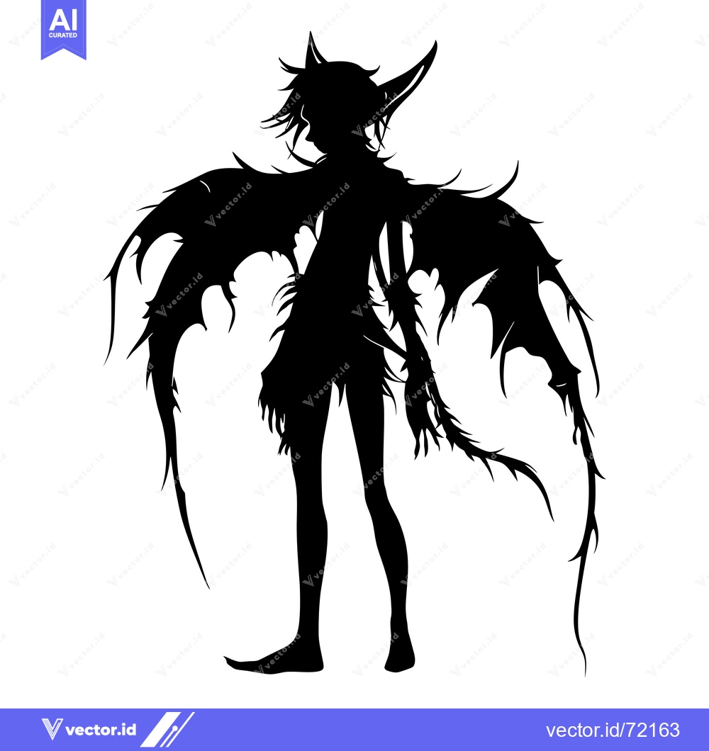Premium Vector dari Silhouette of a Female Figure with Spiky Wings and a Tail