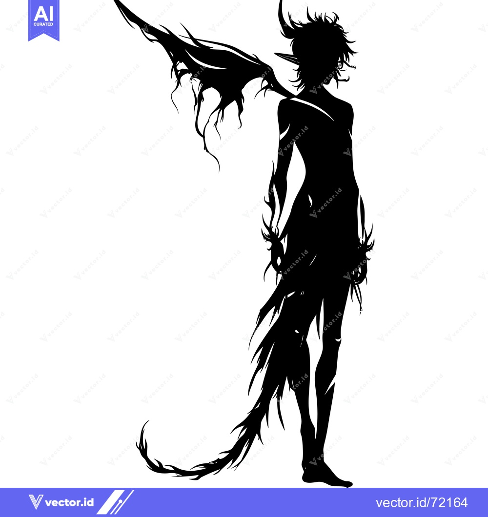 Premium Vector dari Silhouette of a Demon with Wings and a Tail