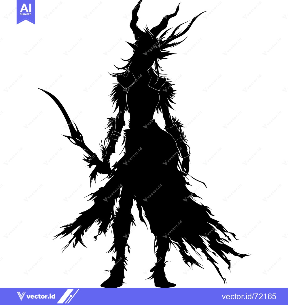 Premium Vector of Silhouette of a Female Figure with Antlers and a Curved Sword