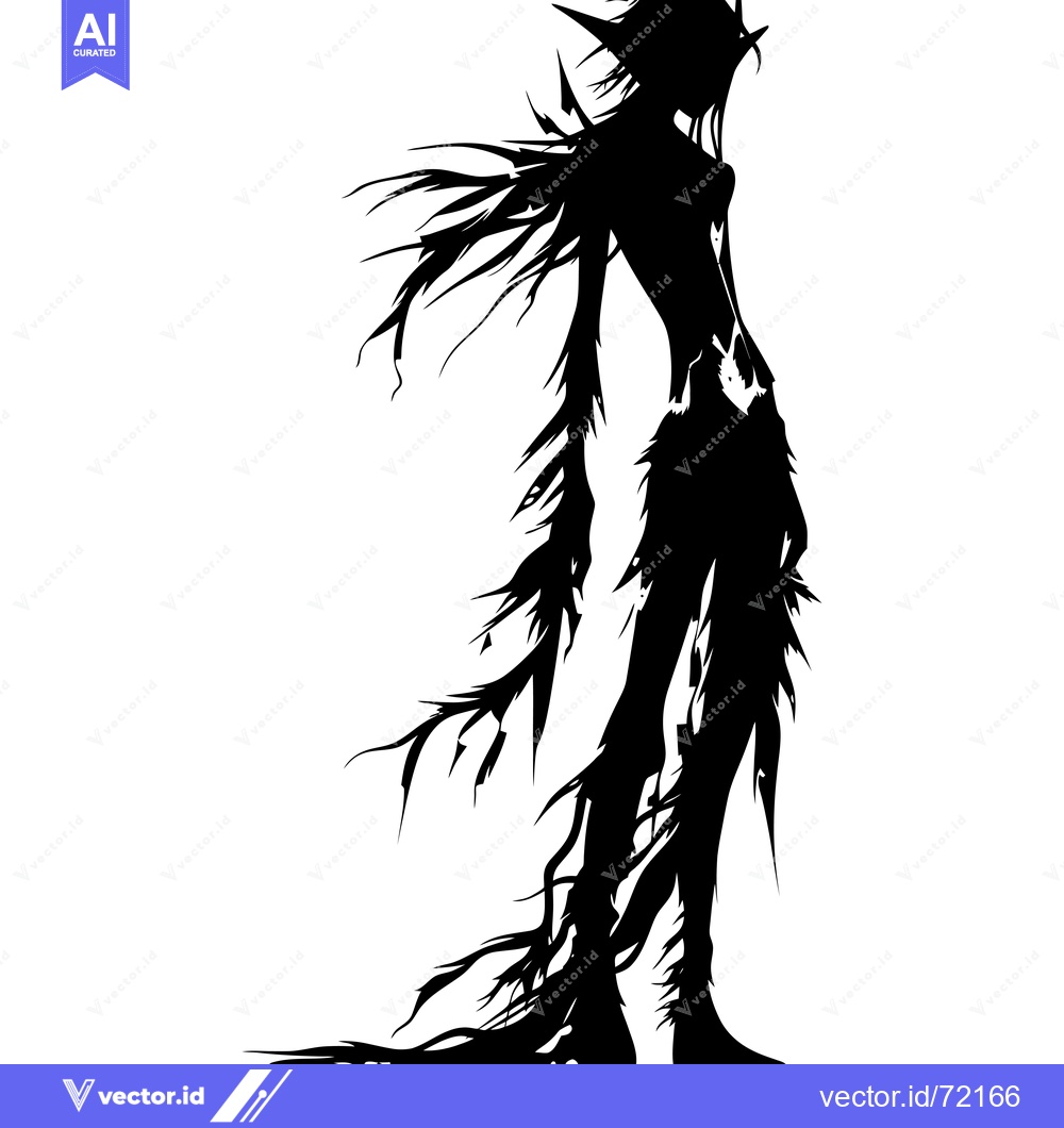 Premium Vector of Silhouette of a female figure with spiky hair and an ethereal form