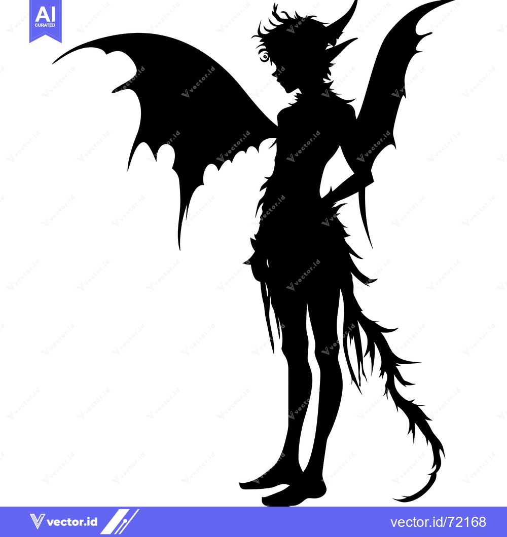 Premium Vector of Silhouette of a Winged Humanoid with a Spiked Tail