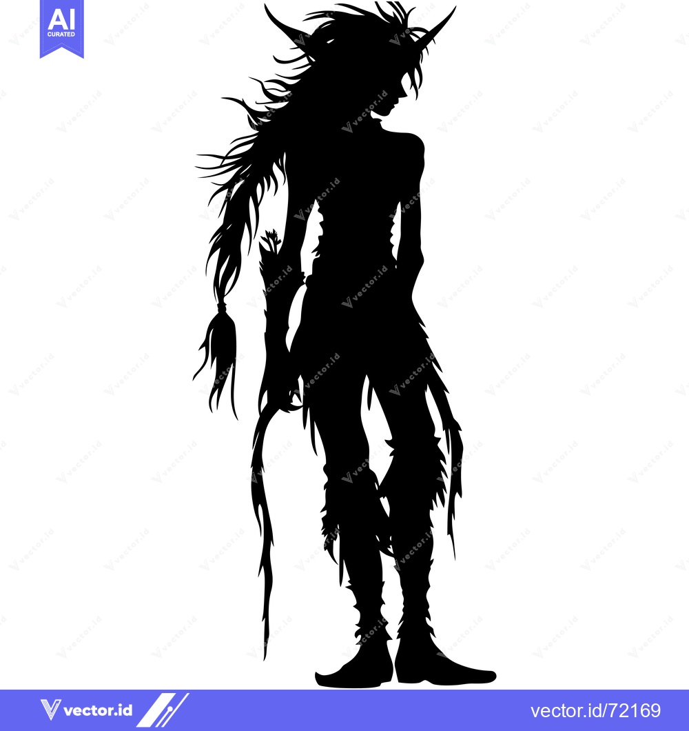 Premium Vector of Silhouette of a Fantasy Creature with Long Hair and Pointed Ears
