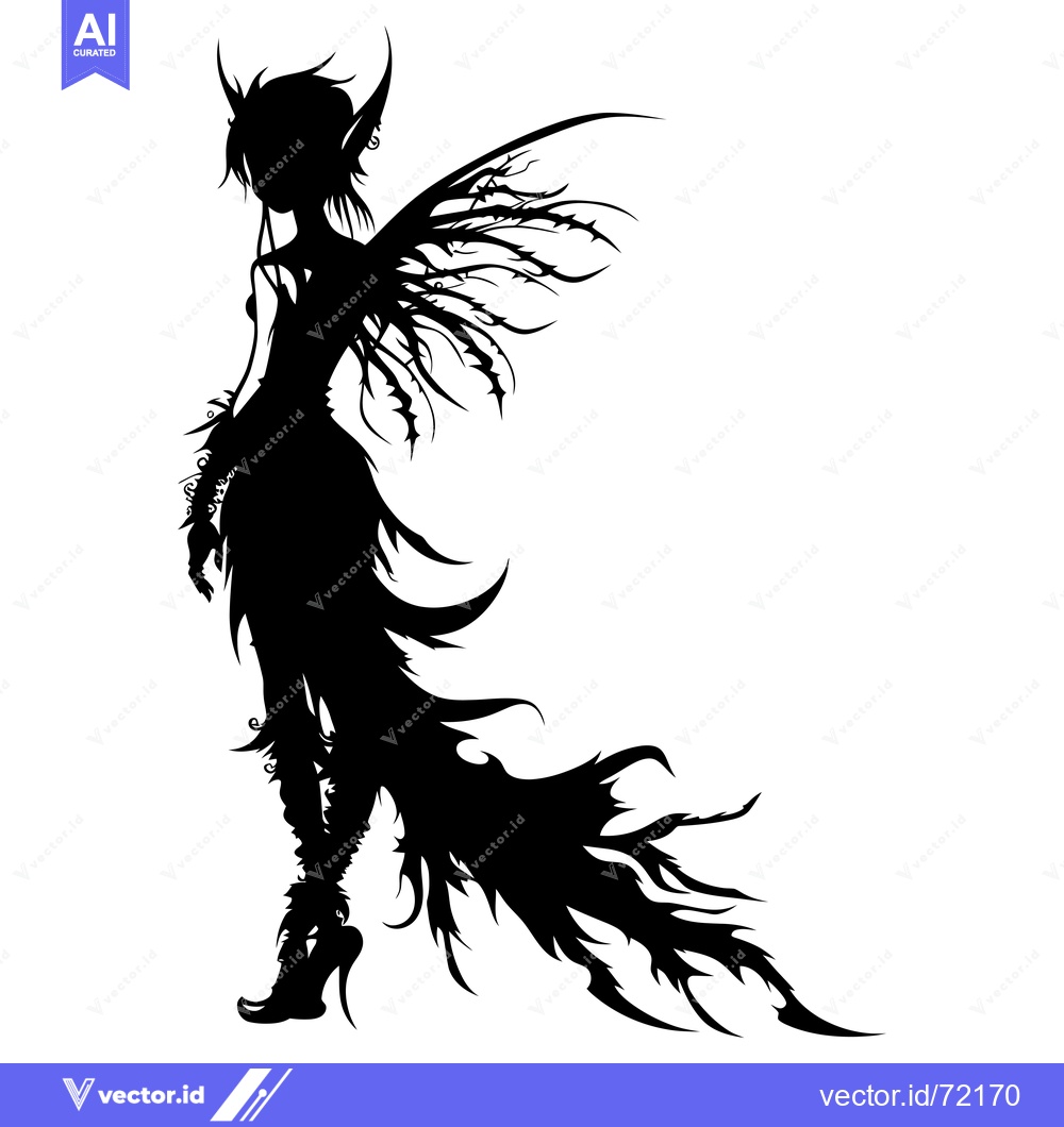 Premium Vector of Silhouette of a Dark Fairy with Spiky Wings and Long Dress