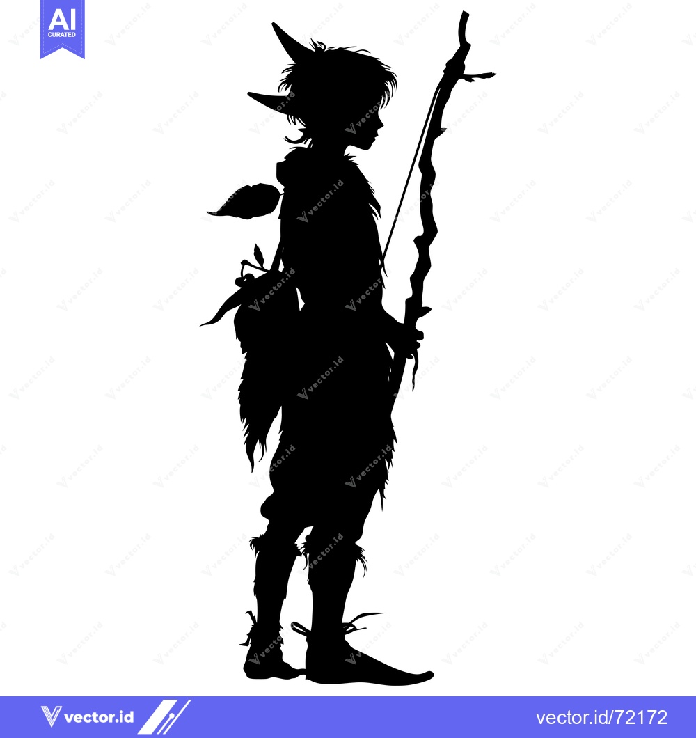 Premium Vector of Silhouette of a Fantasy Archer with Horns and a Bow