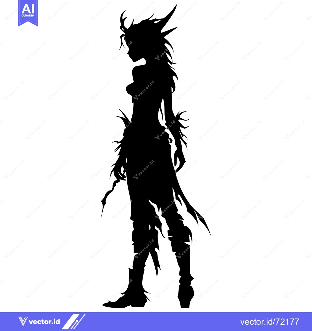 Premium Vector dari Silhouette of a Female Fantasy Creature with Antlers and Long Hair