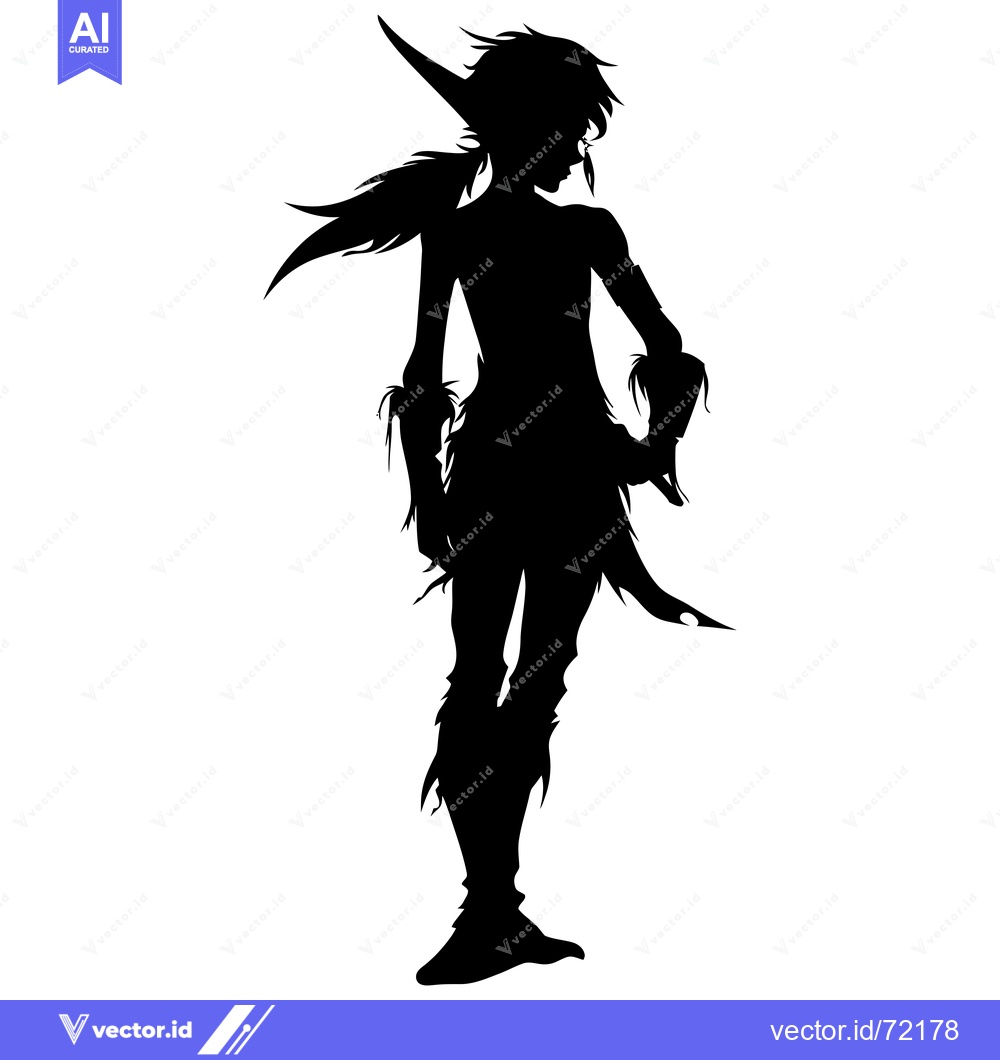 Premium Vector of Silhouette of a Female Elf with Pointed Ears and Long Hair