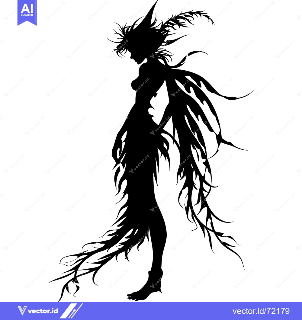 Premium Vector of Silhouette of a Fairy with Feathery Wings and Hair