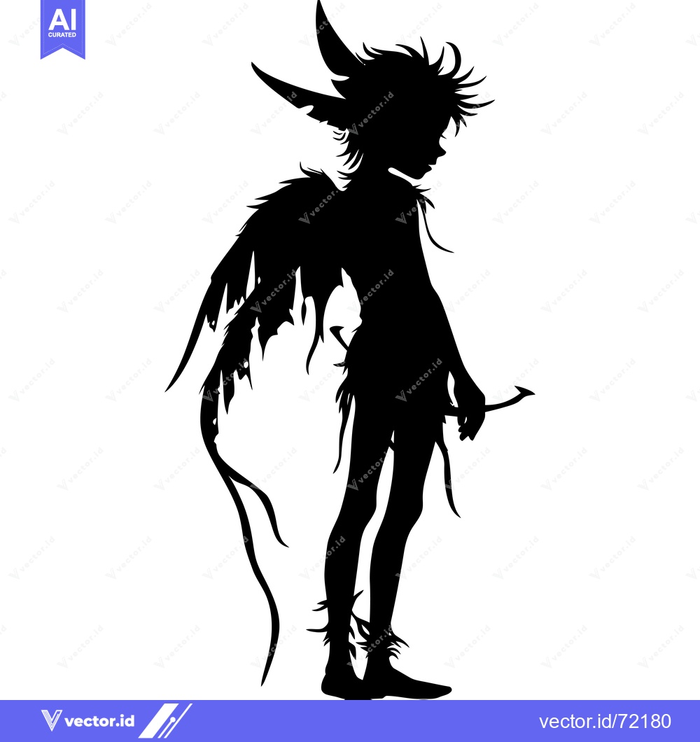 Premium Vector dari Silhouette of a winged humanoid with long ears and a tail