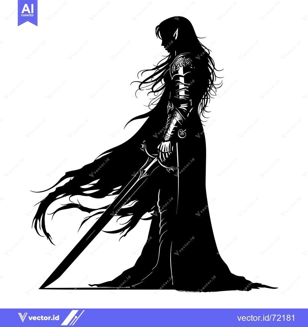Premium Vector of Silhouette of a Female Elf Warrior with a Sword