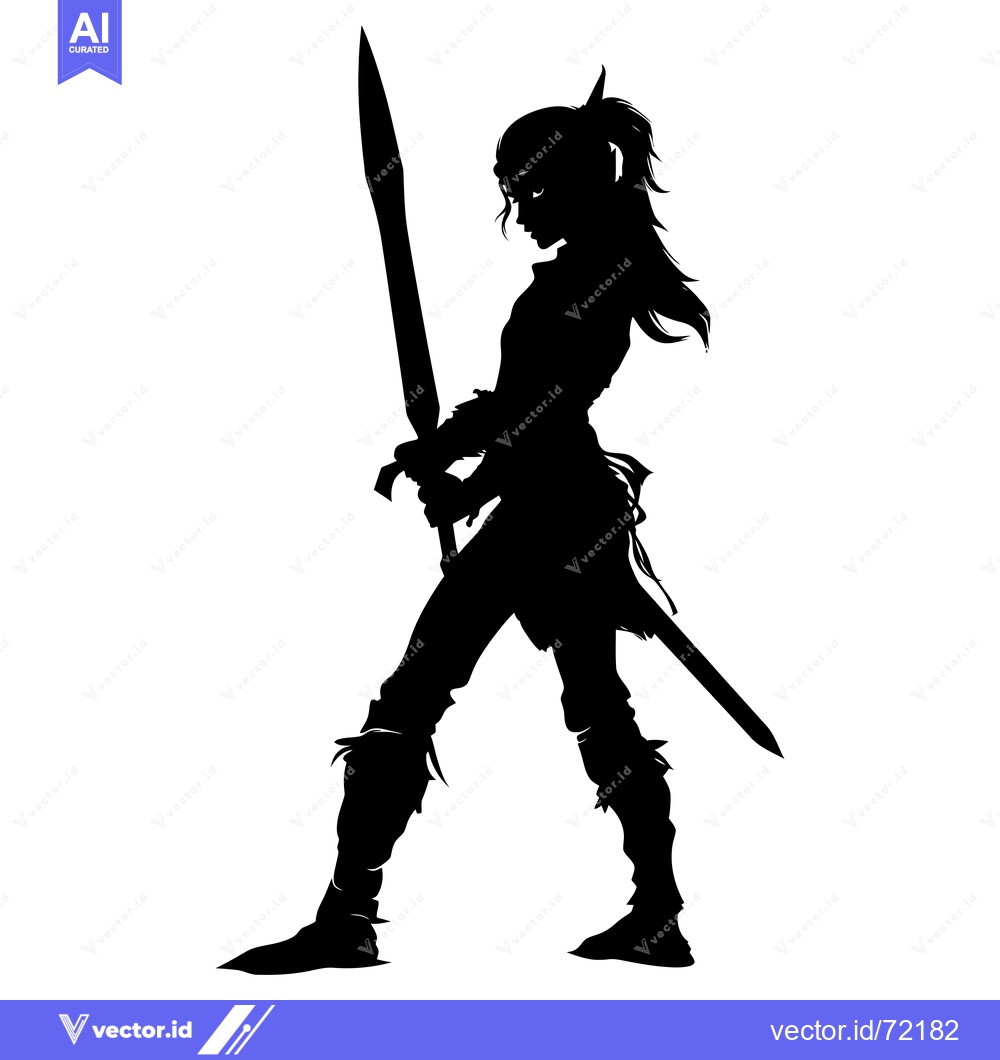 Premium Vector of Silhouette of a Female Elf Warrior Holding a Sword