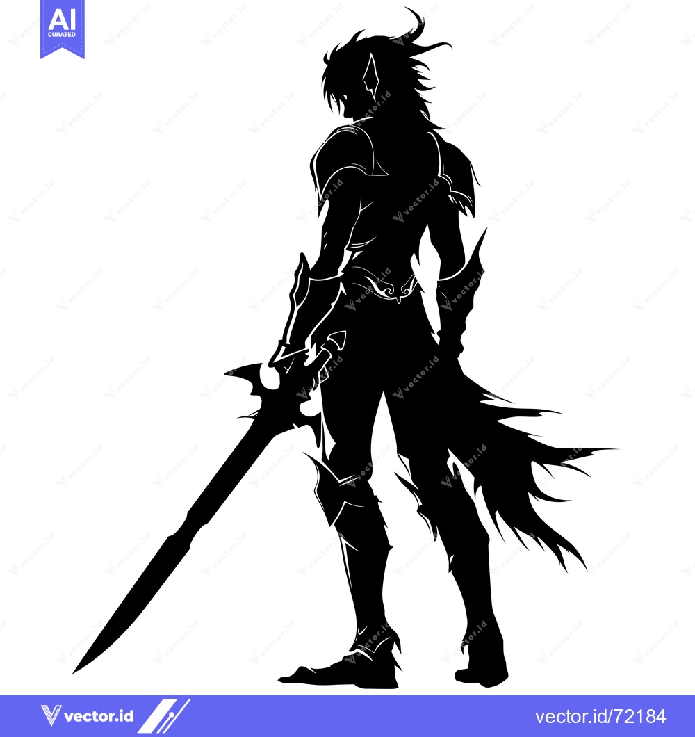 Premium Vector dari Silhouette of a Fantasy Warrior Holding a Sword