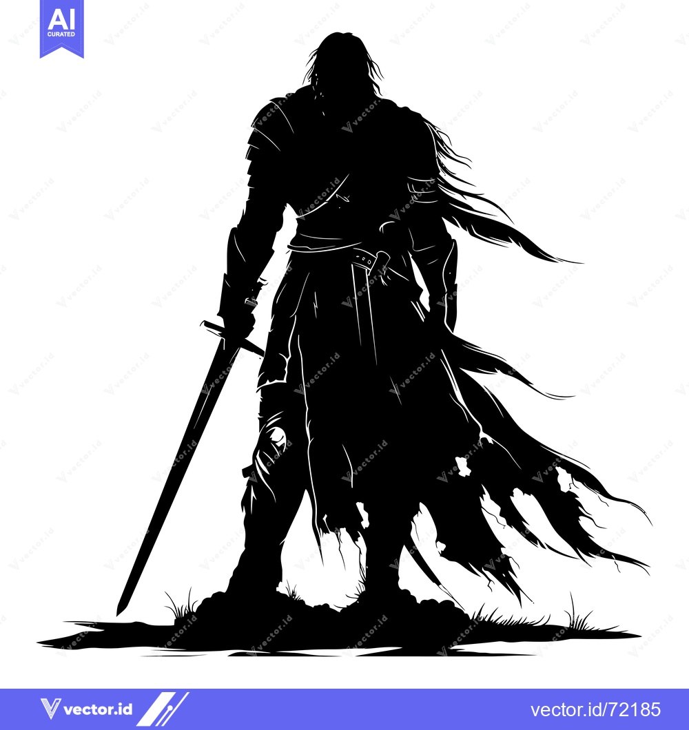 Premium Vector of Silhouette of a Medieval Knight with a Sword and a Torn Cloak