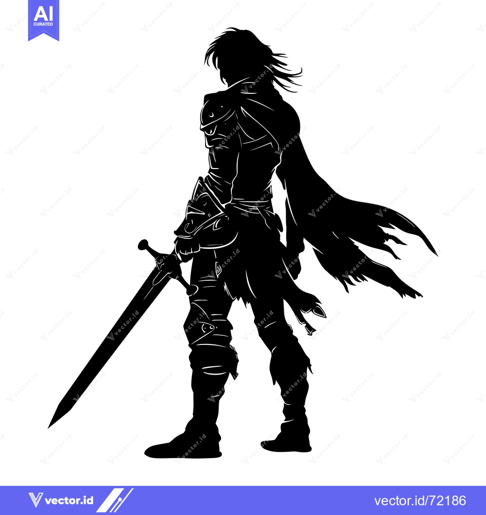 Premium Vector of Silhouette of a Male Figure Holding a Sword and Wearing a Cape
