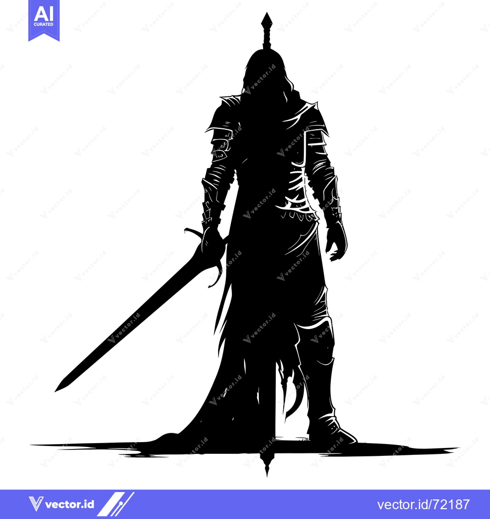 Premium Vector of Silhouette of a Dark Knight Holding a Sword