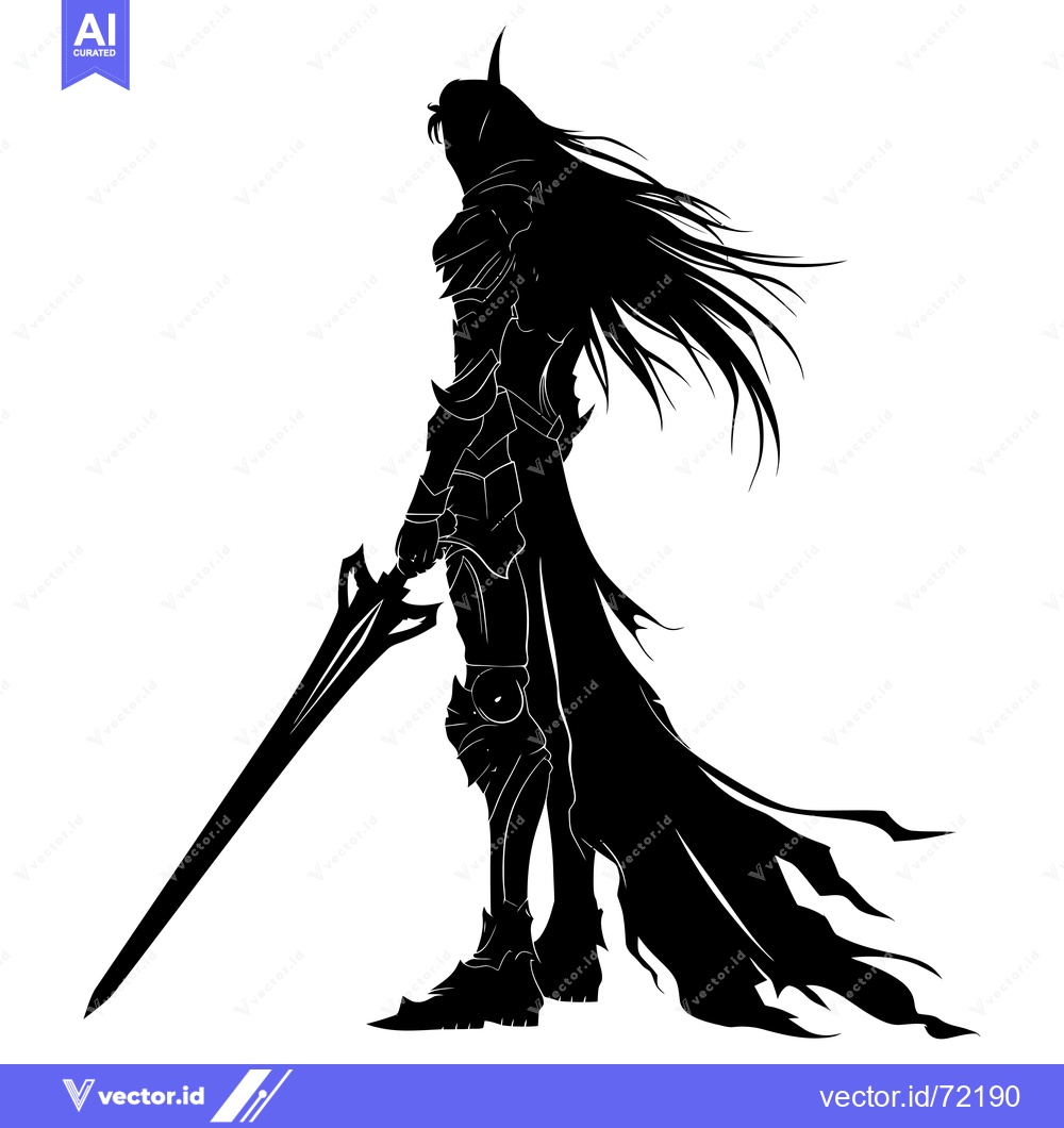 Premium Vector of Silhouette of a female warrior holding a sword and wearing armor