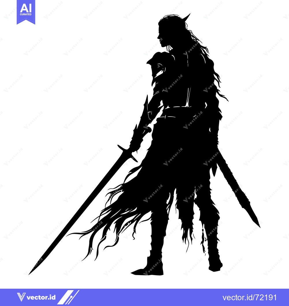 Premium Vector dari Silhouette of a Female Warrior with a Sword