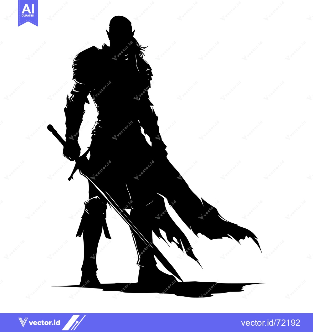 Premium Vector dari Silhouette of an Elf Warrior Holding a Sword
