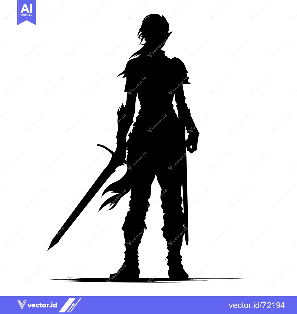 Premium Vector dari Silhouette of a Female Warrior Holding a Sword