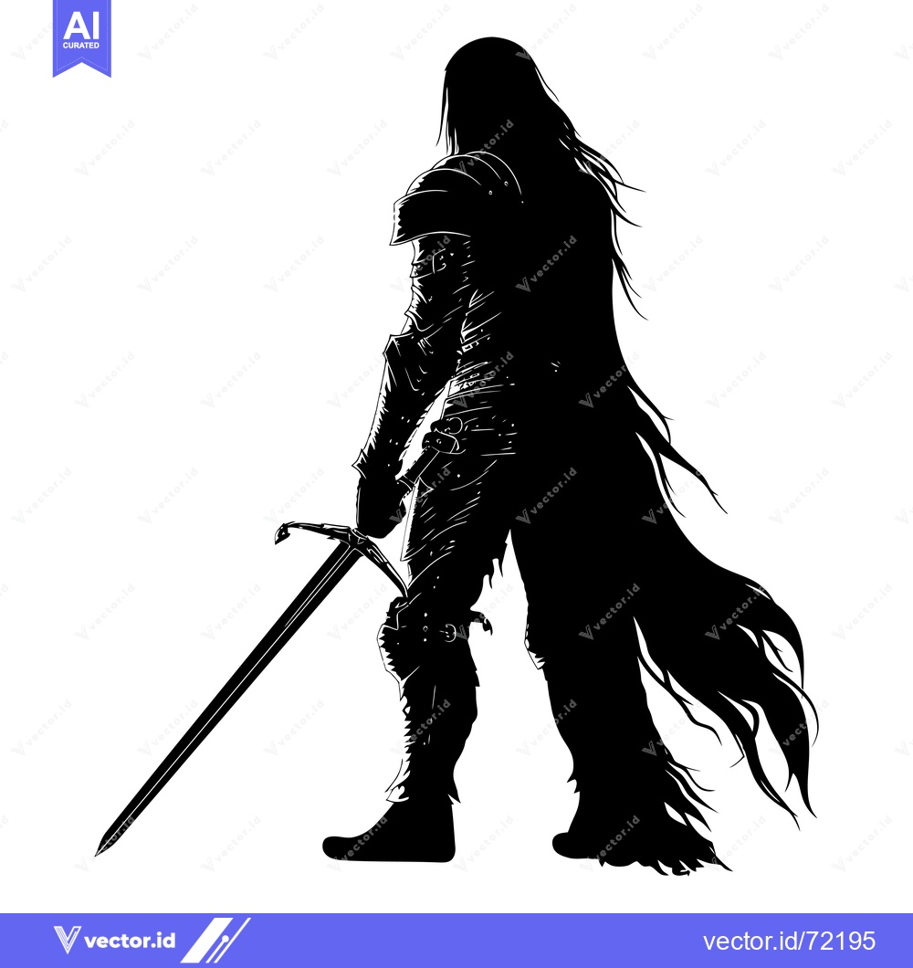 Premium Vector dari Silhouette of a Warrior with a Sword and a Cape