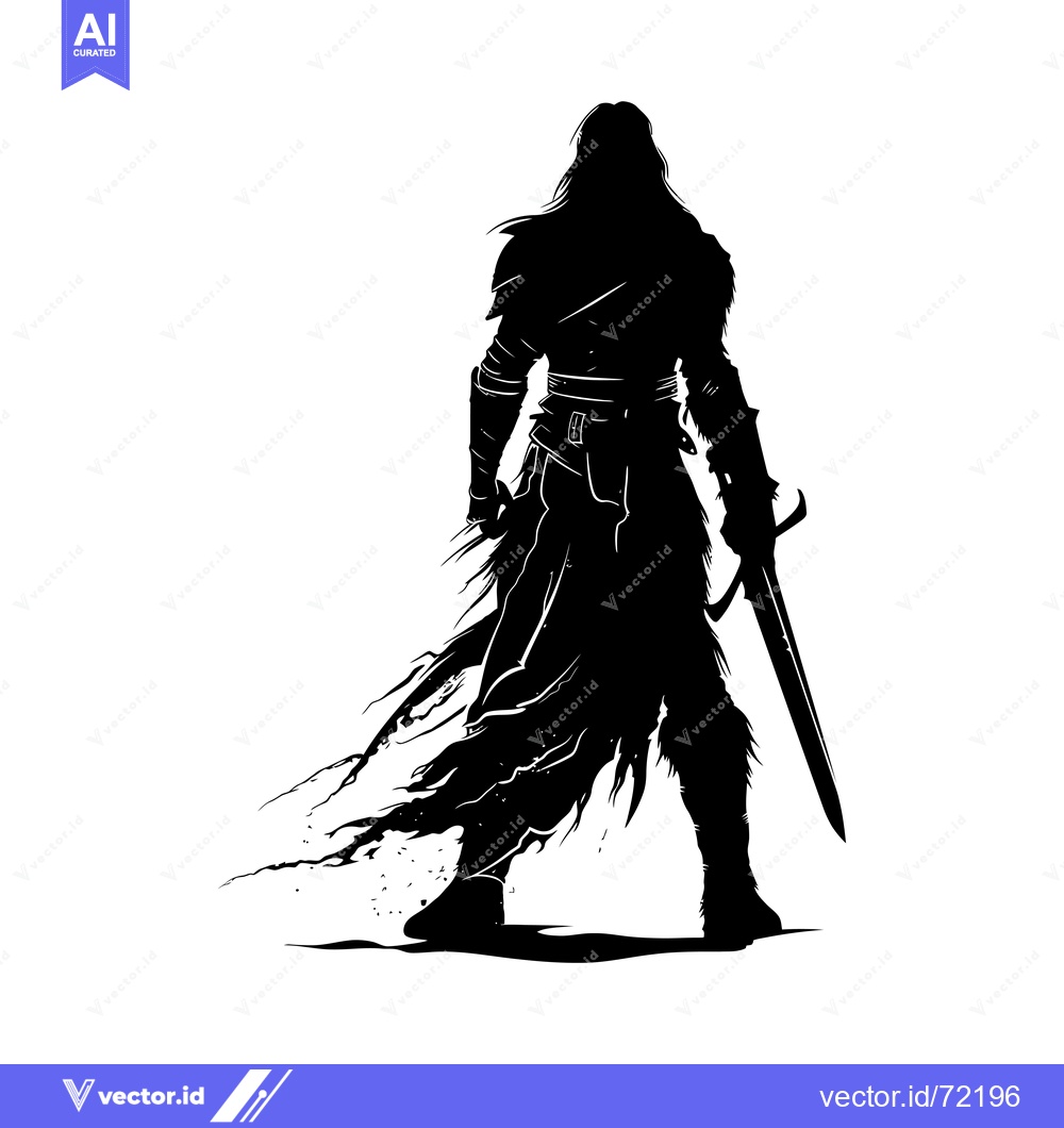 Premium Vector of Silhouette of a Warrior with a Sword in Hand, Facing Away from the Vie