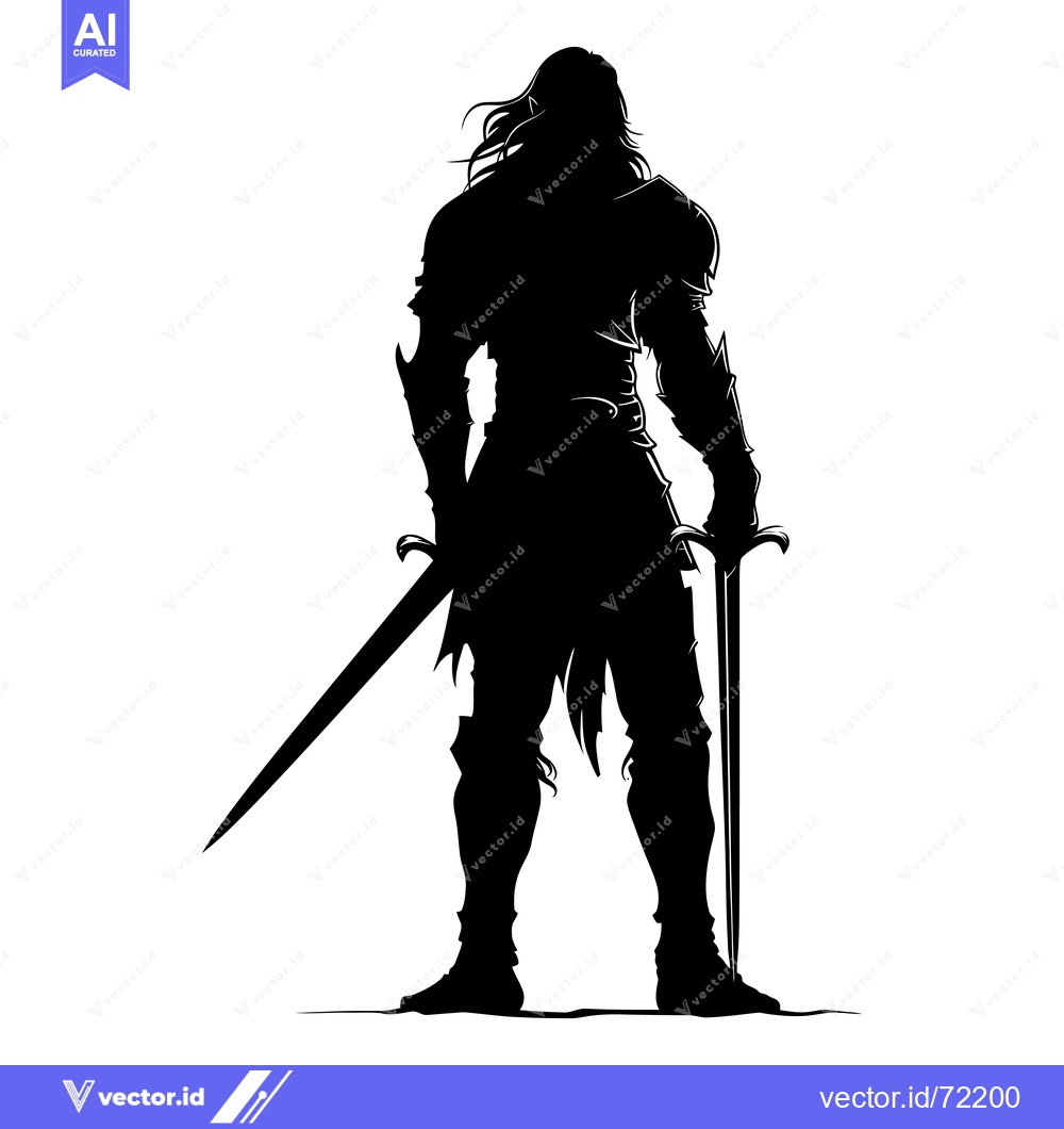 Premium Vector of Silhouette of a Warrior Holding Two Swords