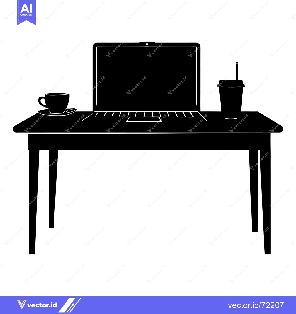 Premium Vector dari Silhouette of a Laptop, Cup of Coffee, and a Cup of Drink on a Table