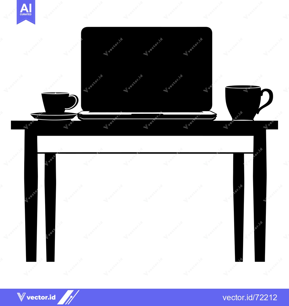 Premium Vector dari Silhouette of a Laptop, Two Cups, and a Table