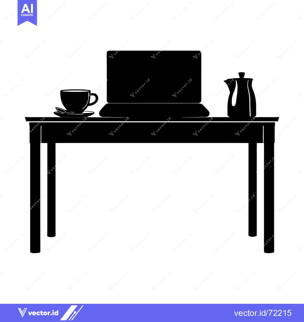 Premium Vector of Silhouette of a table with a laptop, teacup, and teapot