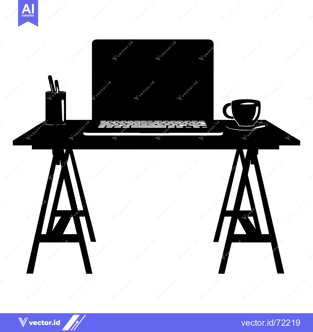 Premium Vector dari Silhouette of a Laptop on a Desk with Coffee and Pencils