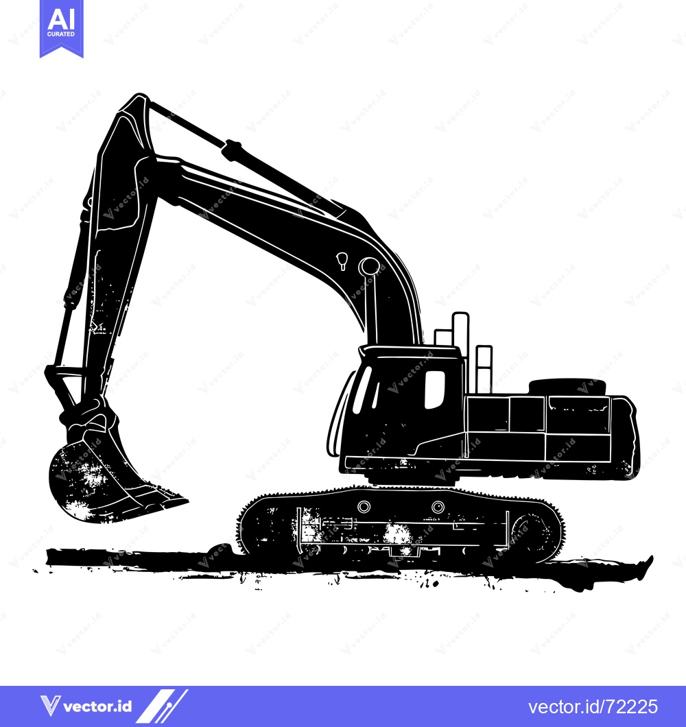 Premium Vector of Black and White Silhouette of an Excavator with Tracks and a Bucket