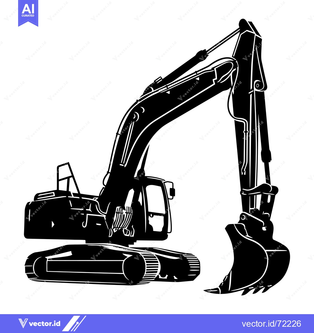 Premium Vector of Black and White Silhouette of an Excavator