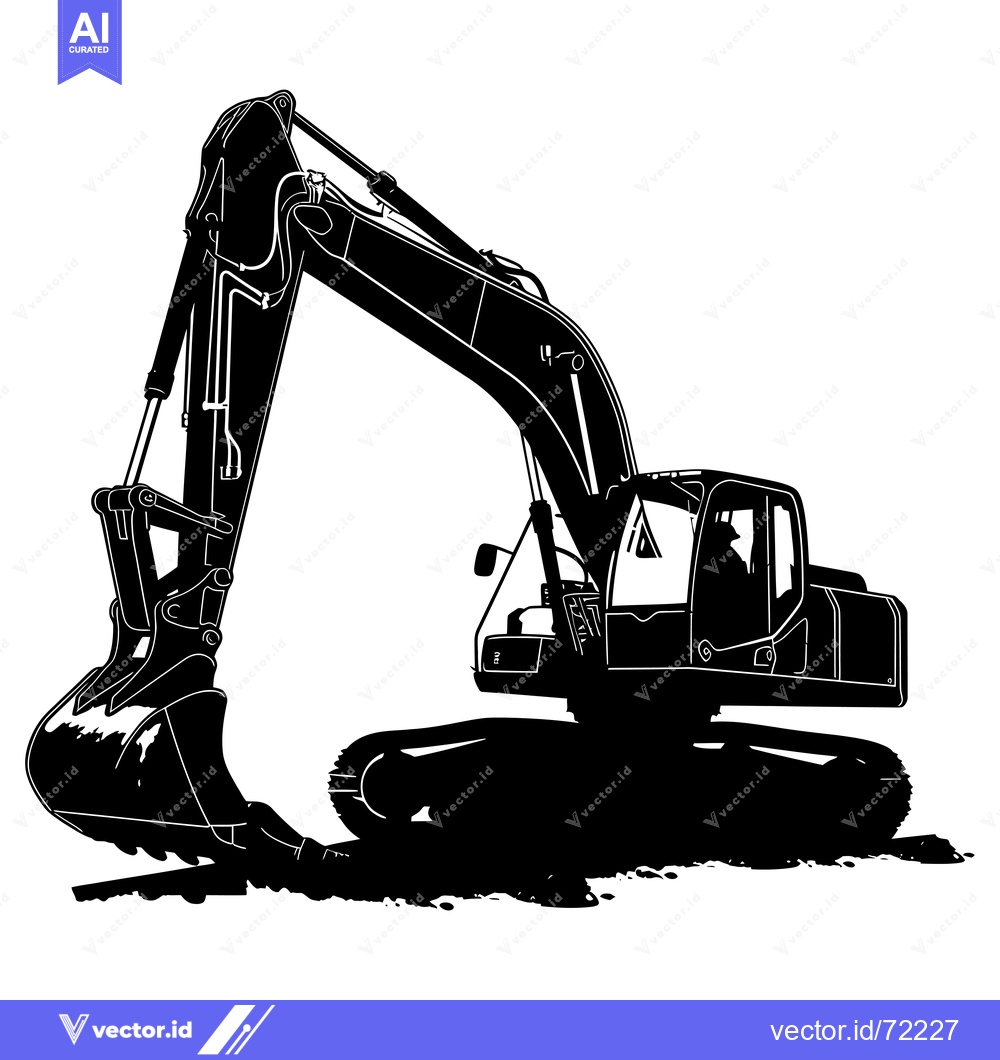 Premium Vector of Excavator Silhouette with Extended Arm and Bucket