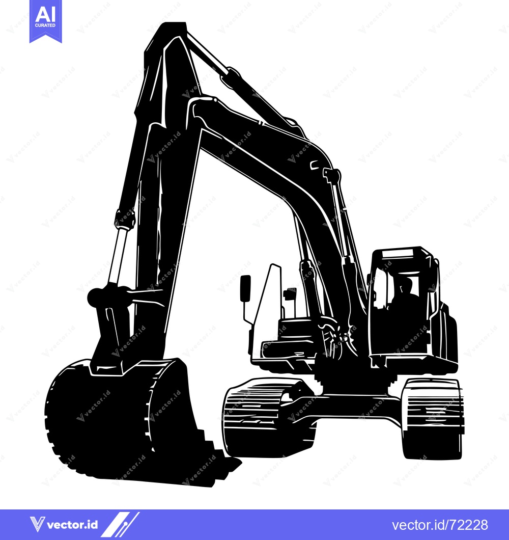 Premium Vector dari Black and White Silhouette of an Excavator