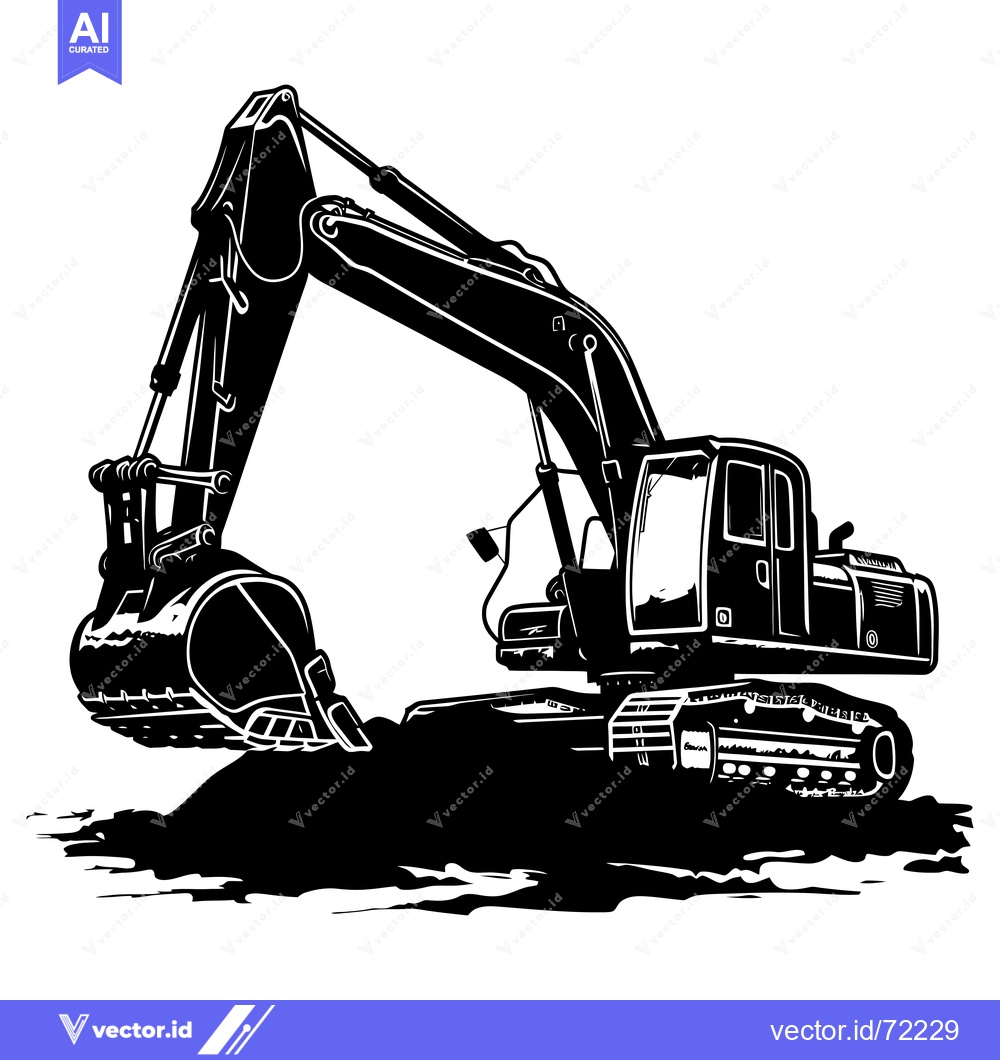 Premium Vector dari Black and White Silhouette of an Excavator
