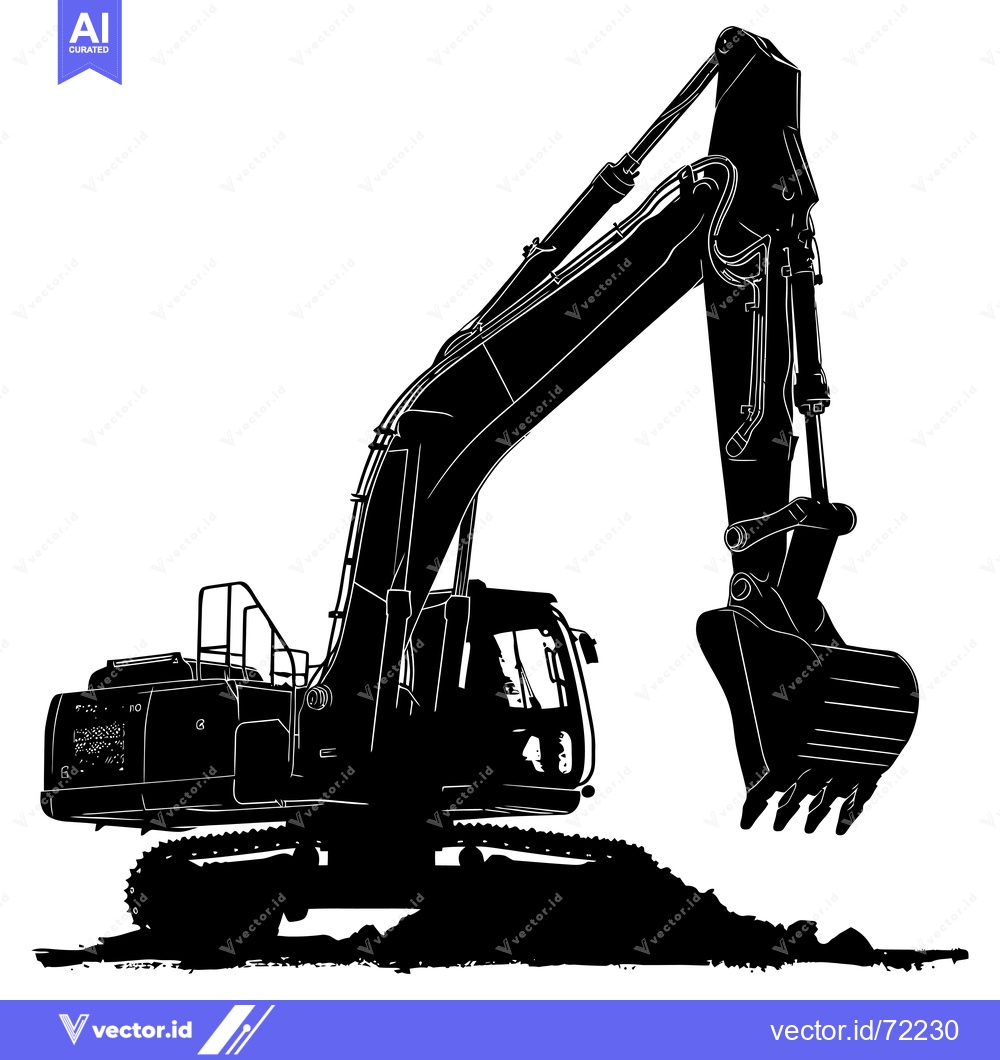 Premium Vector dari Black and White Silhouette of an Excavator with its Bucket Raised
