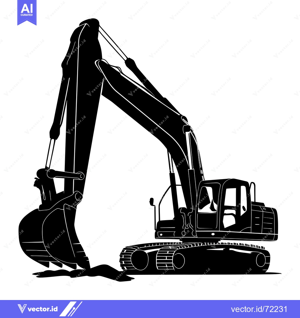 Premium Vector dari Black and White Silhouette of an Excavator with a Bucket