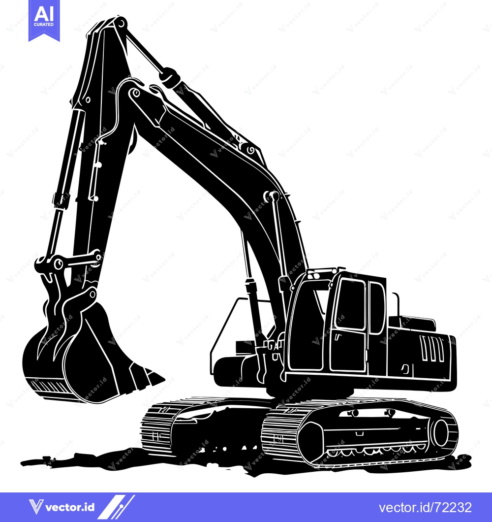 Premium Vector of Black and White Silhouette of an Excavator