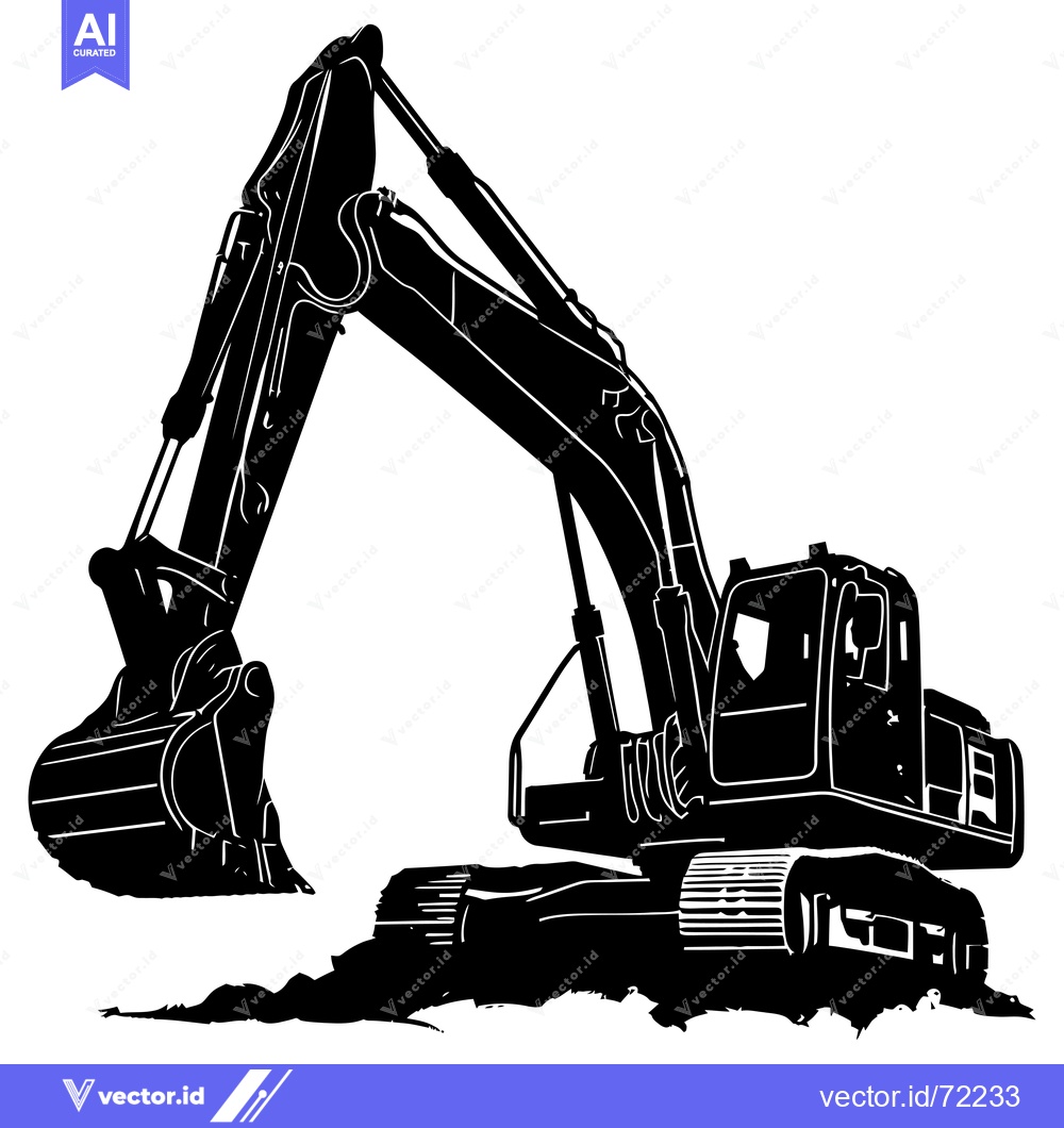 Premium Vector dari Black and White Silhouette of an Excavator Digging