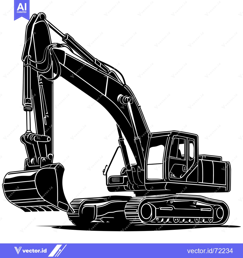 Premium Vector of Black and White Silhouette of an Excavator