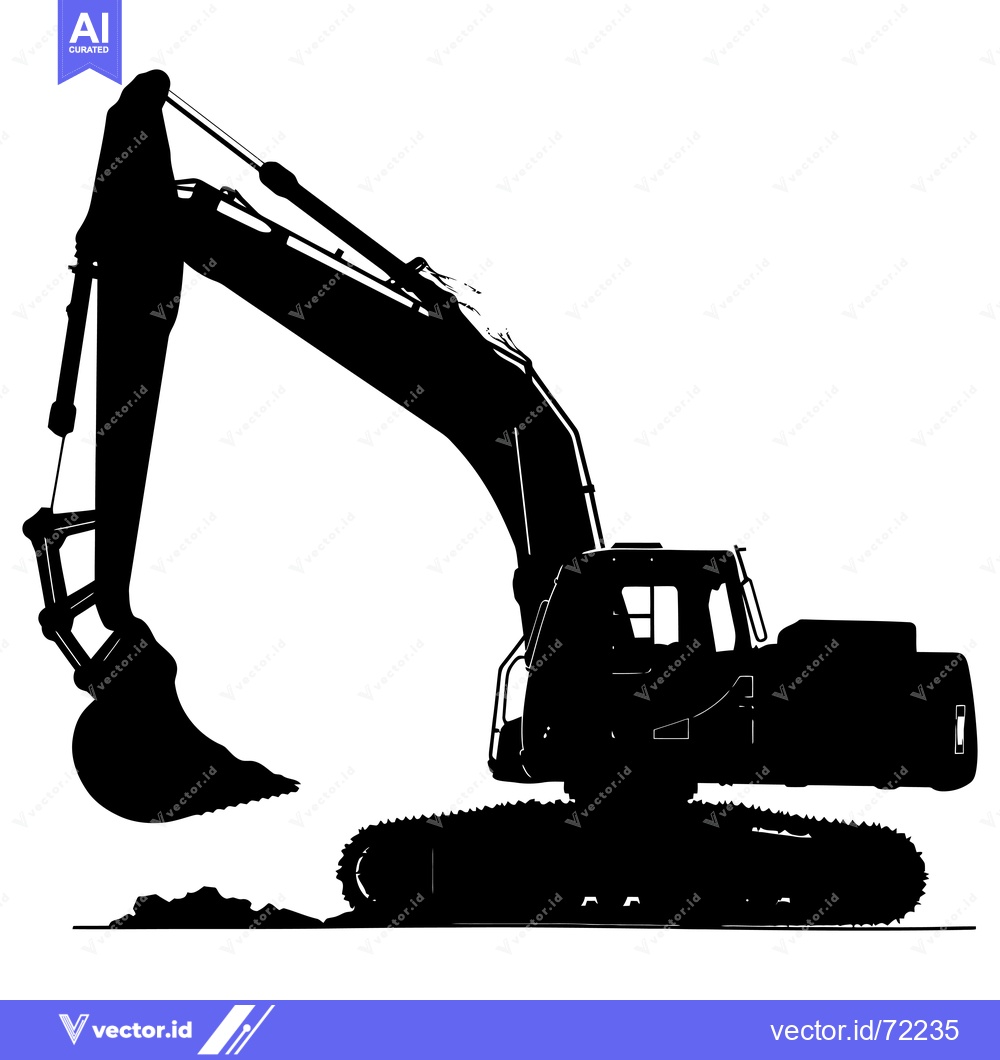 Premium Vector of Black and White Silhouette of an Excavator Digging