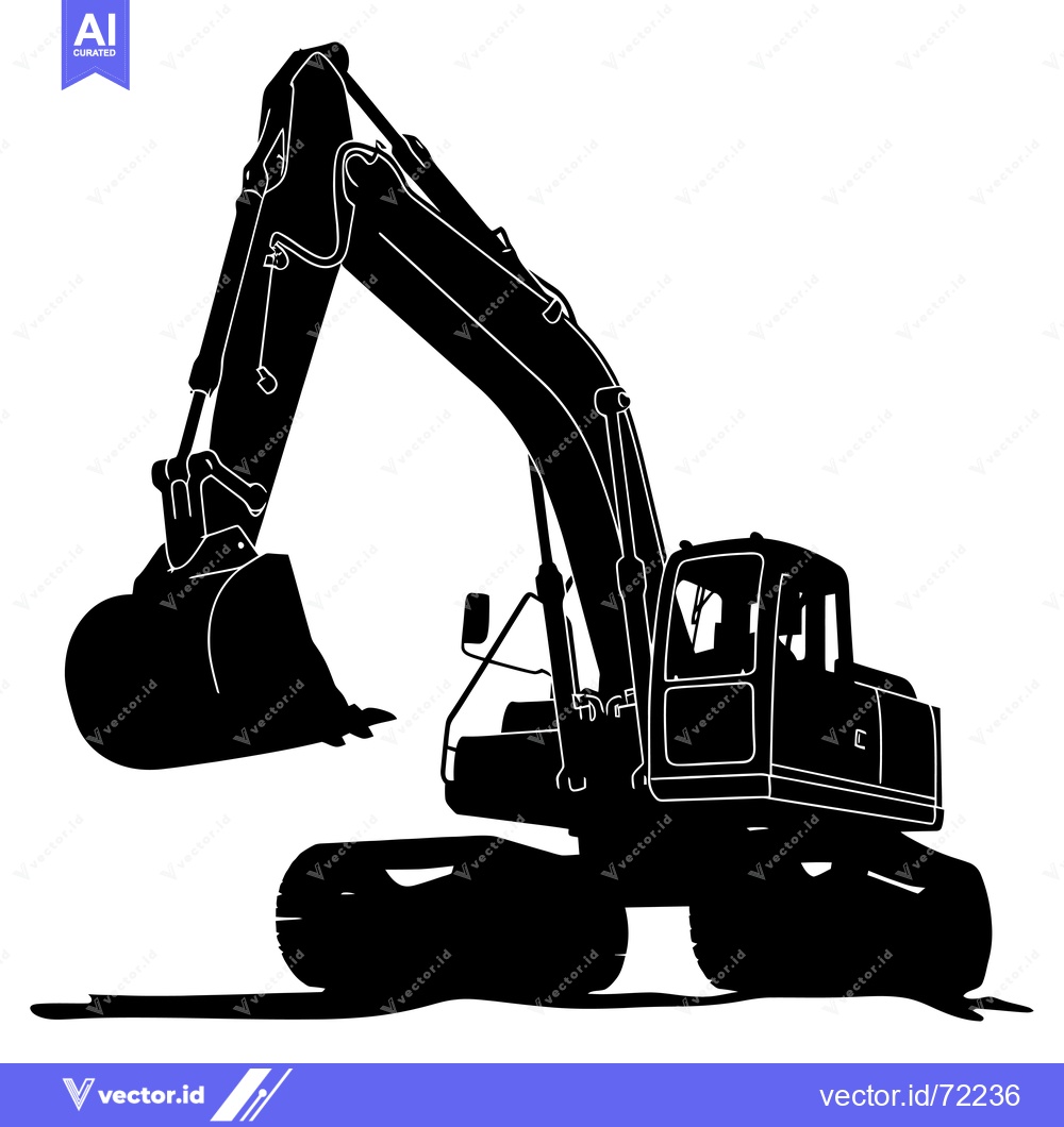 Premium Vector dari Black and White Silhouette of an Excavator