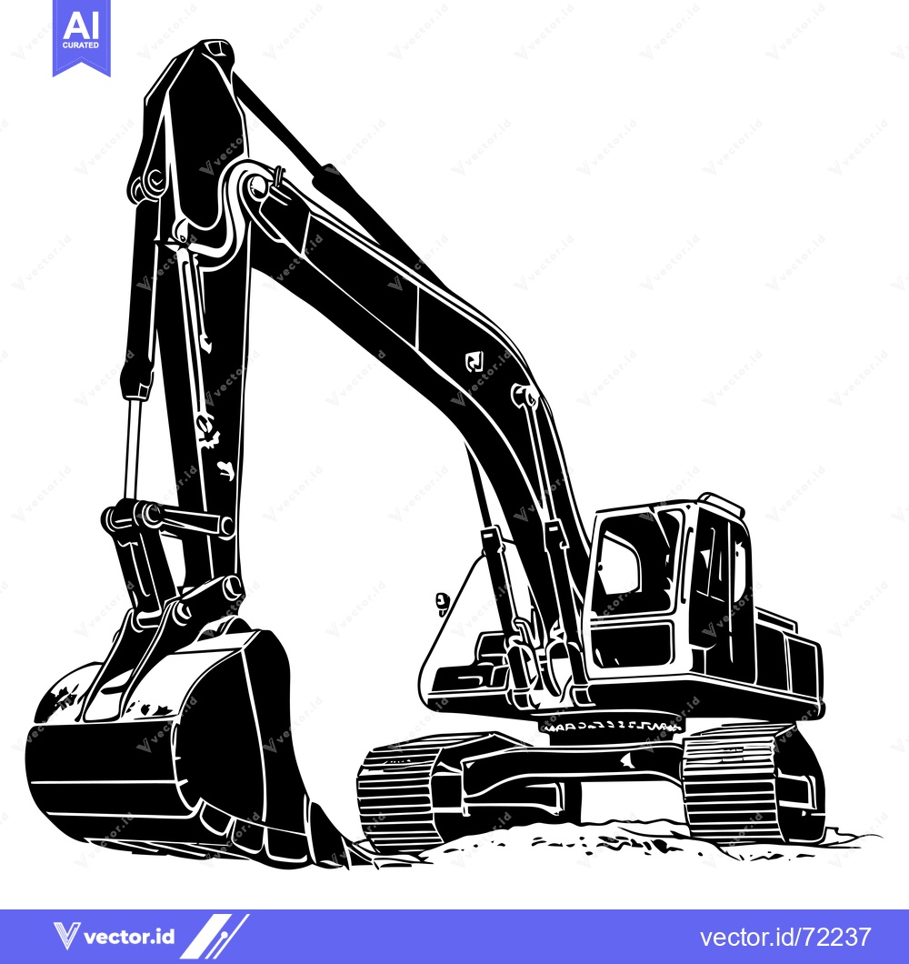 Premium Vector dari Black and White Illustration of an Excavator