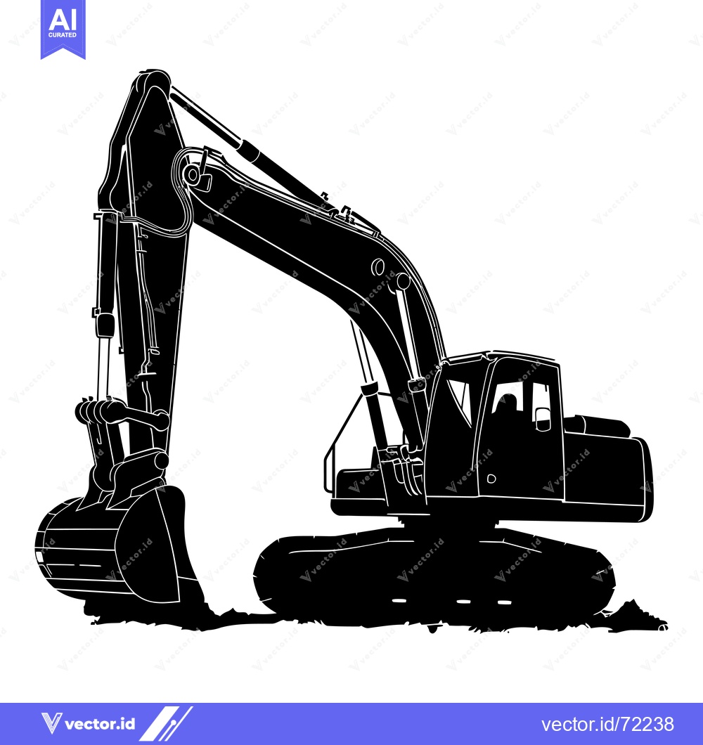 Premium Vector dari Black and White Silhouette of an Excavator
