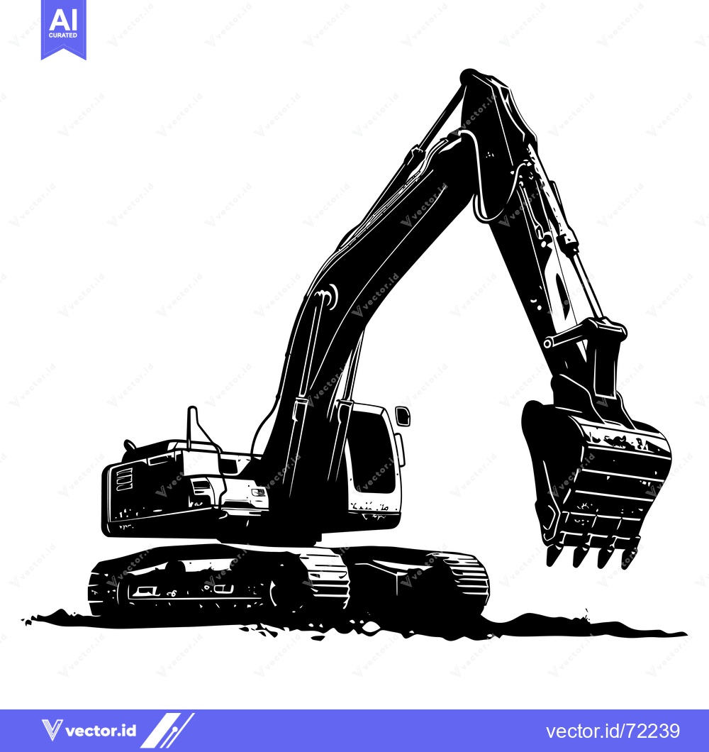 Premium Vector dari Black and White Silhouette of an Excavator with Arm Extended