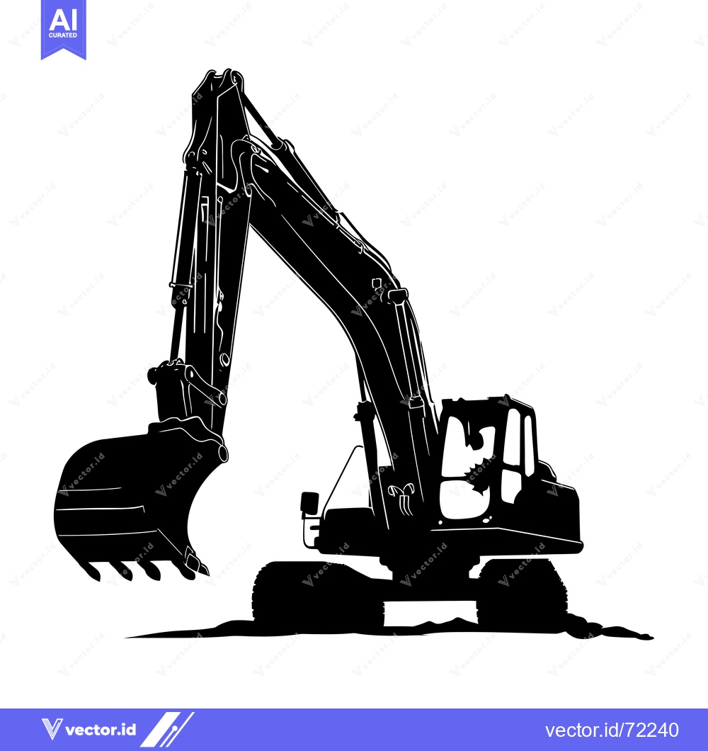 Premium Vector dari Black and white silhouette of a construction excavator