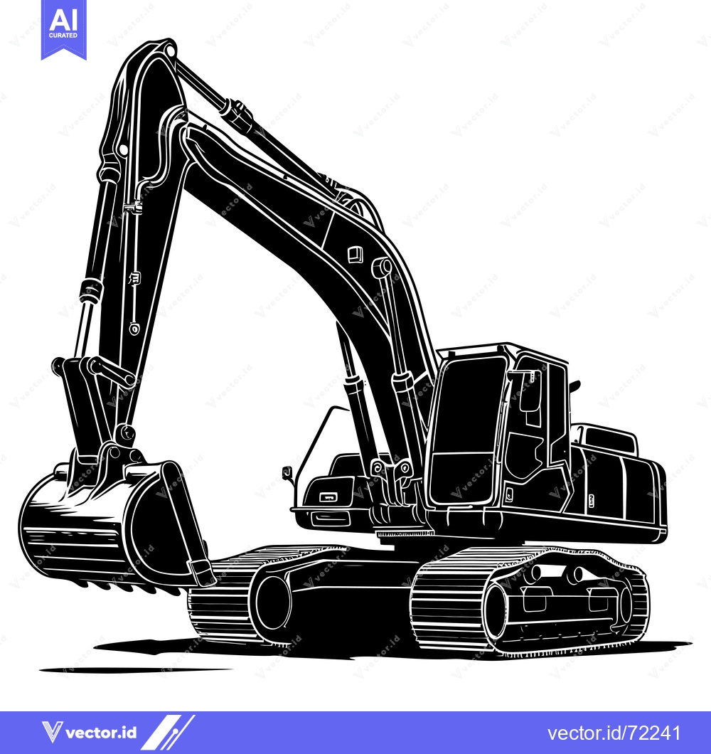 Premium Vector of Black and White Silhouette of an Excavator