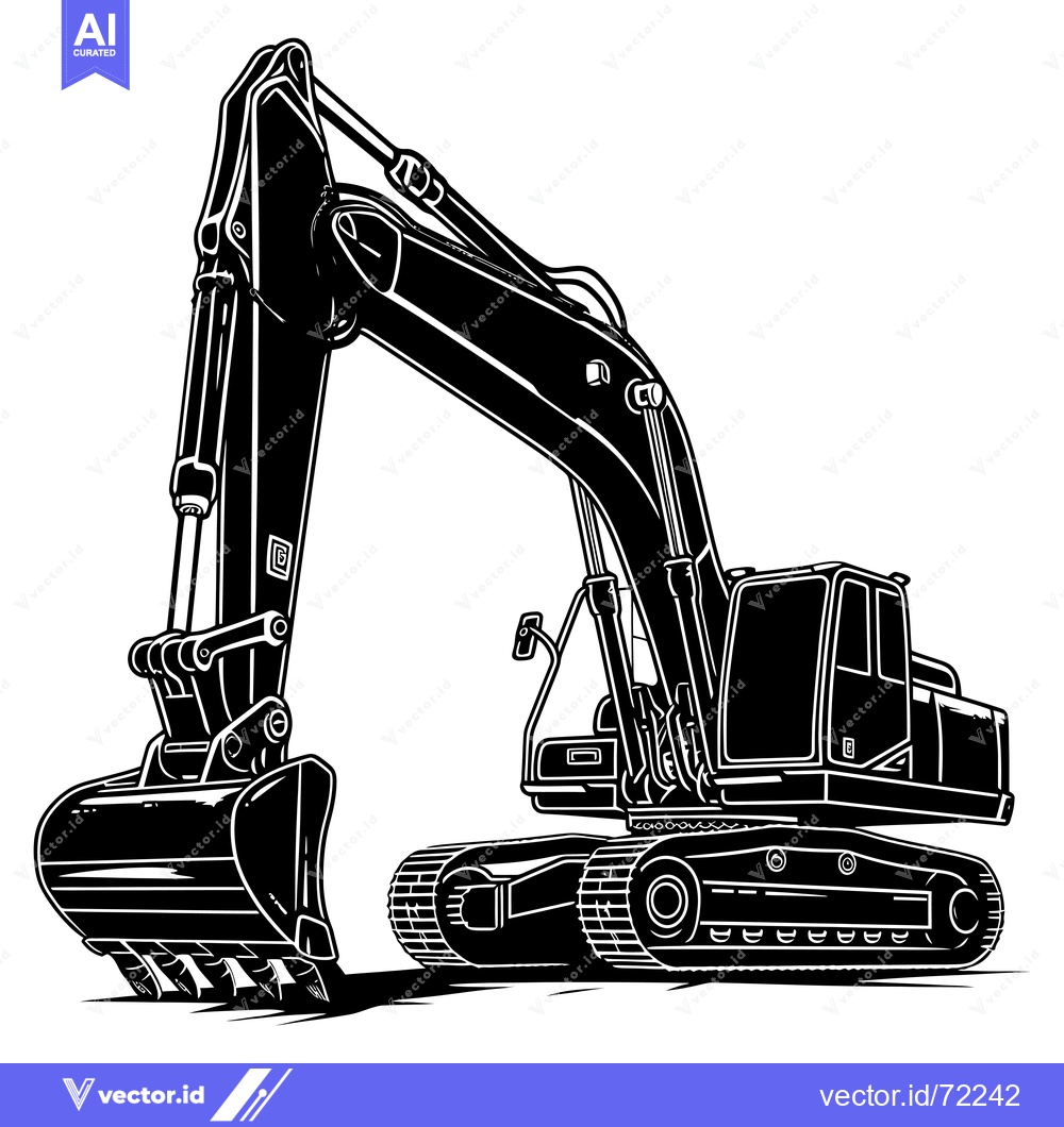 Premium Vector of Excavator with a bucket in a black and white silhouette