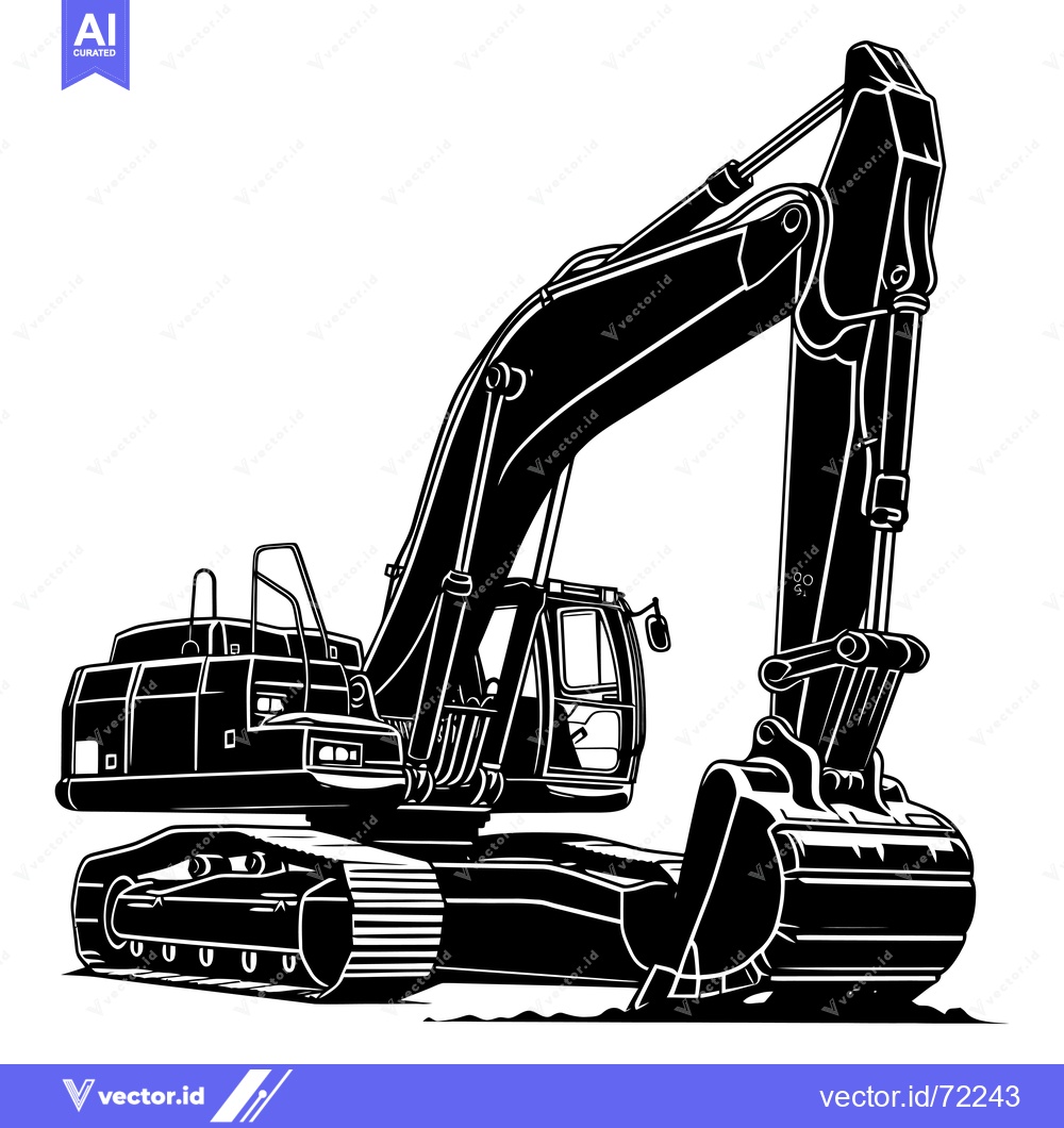 Premium Vector dari Black and White Illustration of an Excavator